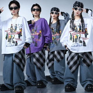 儿童街舞潮服男孩美式潮酷卫衣少儿架子鼓表演服女童爵士舞演出服