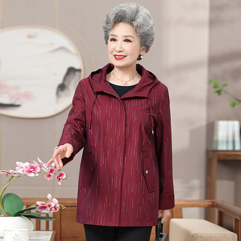 Бабушкина Весенняя Новая ветровка для мам среднего и пожилого возраста, весна и осень, Свободное пальто с капюшоном для пожилых дам