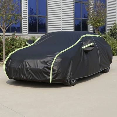 Car clothing: Dustproof Car Cover - s-black-single-layer-oxford-cloth-green-long-reflective-strips