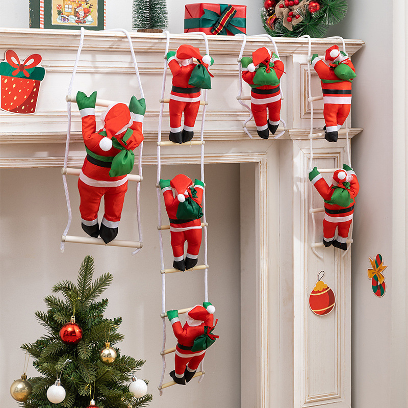Cross-border Christmas Stationary Ladder Santa Claus Pendant Shop Window Decoration Christmas Tree Pendant Gifts