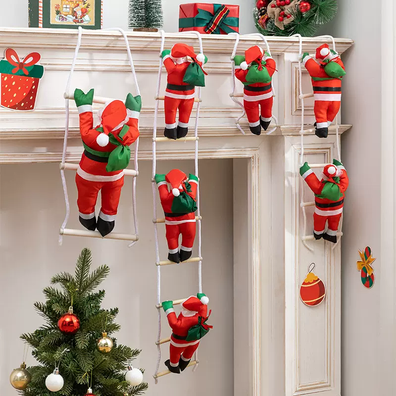 跨境圣诞节静止爬梯圣诞老人挂件 店铺橱窗装饰圣诞树上挂件礼品