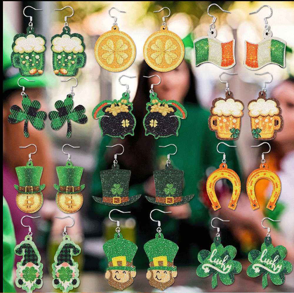 6g Weight Drop Earrings Event & Party Supplies 1 Pair Quantity Party, Festival Occasion Gretel Material St. Patrick Festival Shamrock, Cartoon, hat Pattern Cute Style Handmade Craft 1 Pair Cute Shamrock Cartoon Hat Gretel 3