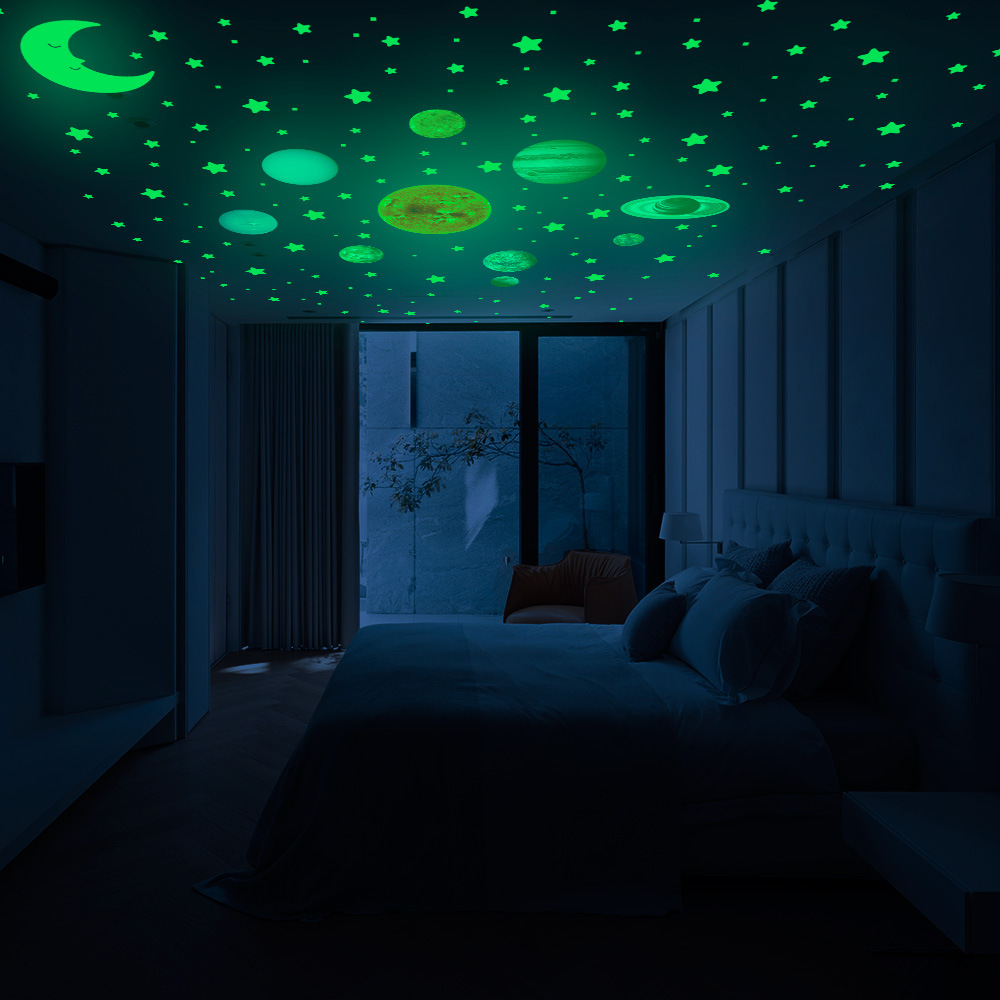 Buntes Box-Nachtlicht mit den neun großen Planeten, Sternen und Meteoren des Sonnensystems, Nachtlicht-Aufkleber, Kinderzimmer_voghion.com