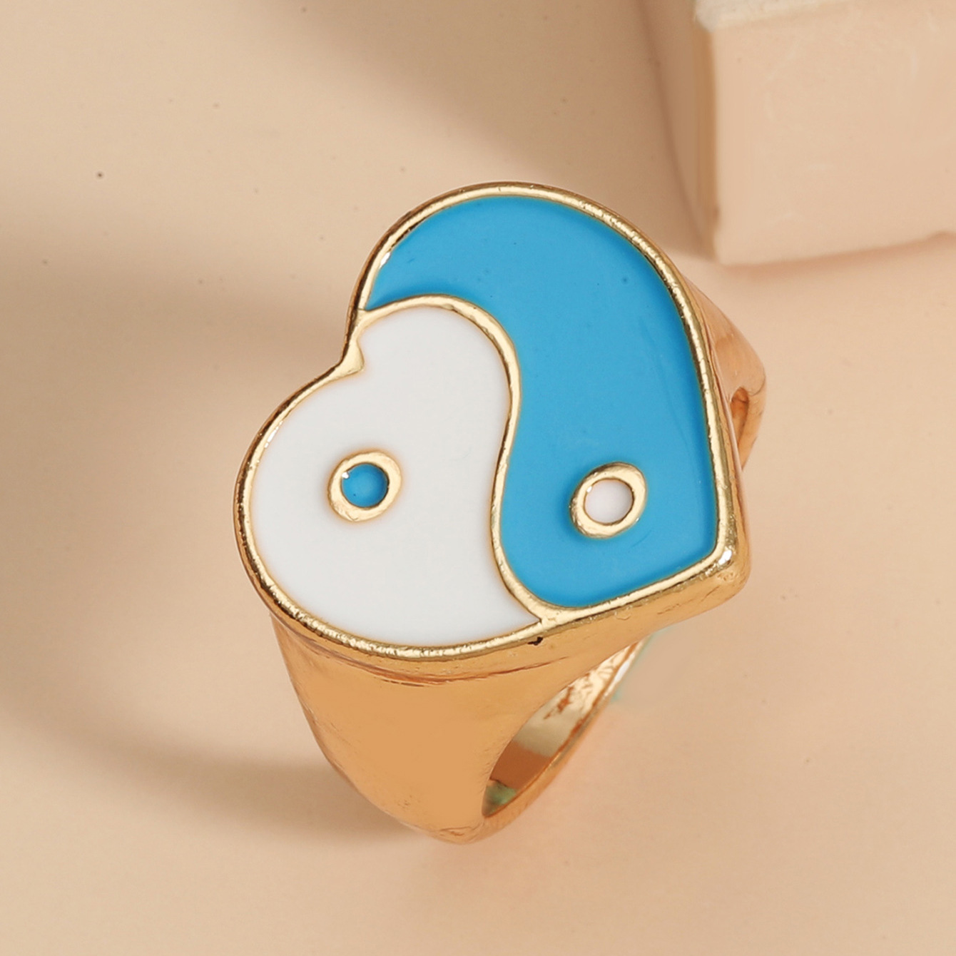 Ins Même Style Potins Amour En Forme De Coeur Anneau Vintage Dripping Huile Yin Yang Tai Chi Anneau Européen Et Américain Internet Hot Personnalisé Index Bague display picture 6