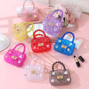 Children's Bag Female Cute Crossbody Bag Fashionable 2025 New Satchel Transparent Jelly Bag Handmade DIY Material