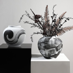Wabi-sabi ink ceramic jar sample room flower stand creative floral decoration, study desk sword jar vase ornament