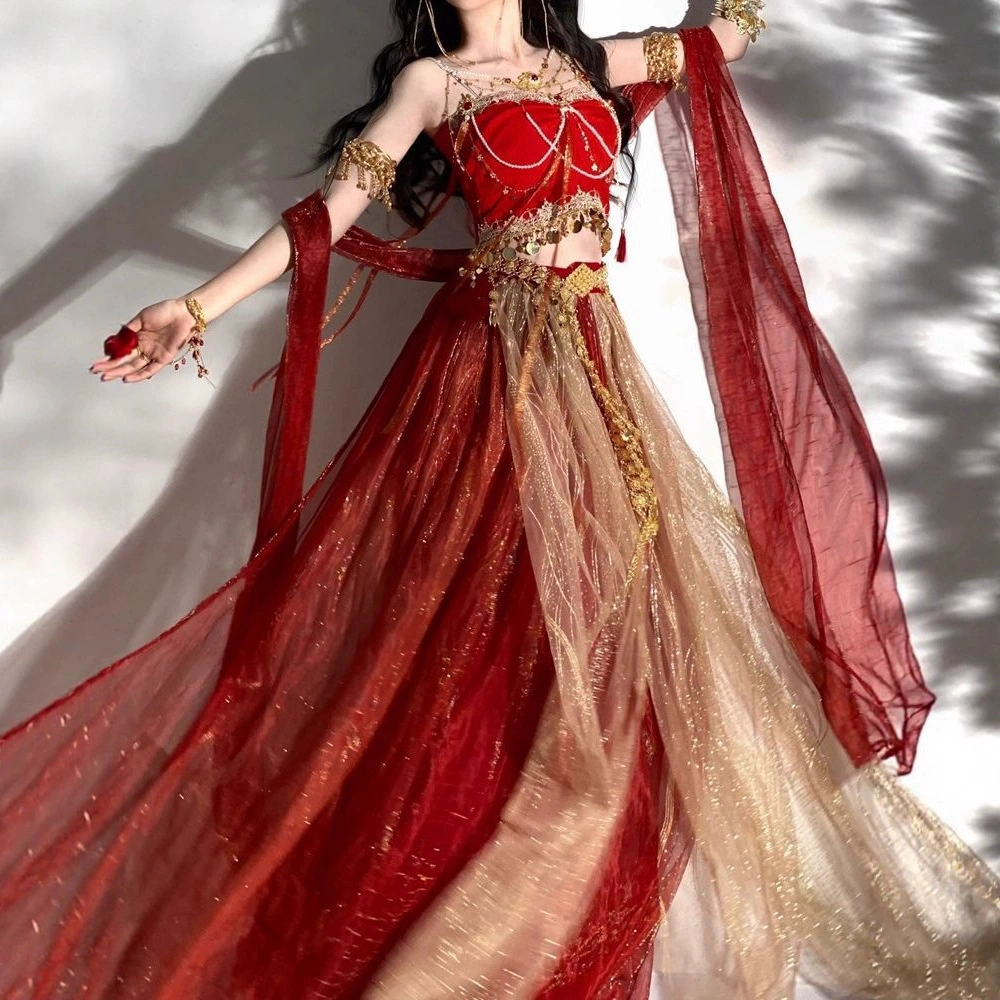Dunhuang Feitian Princess, экзотический стиль, улучшенная танцевальная одежда династии Хань для девочек, элементы западного стиля, одежда для выступлений в фотостудии