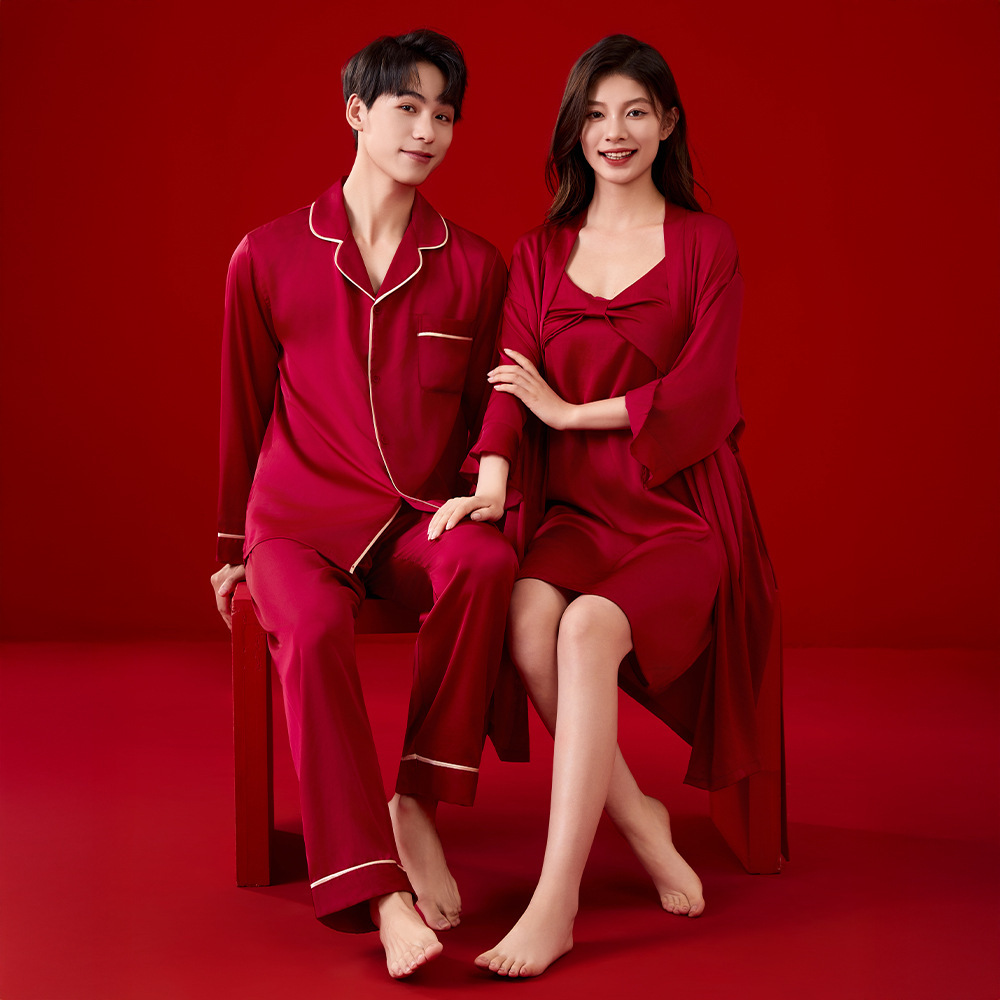 Pajamas de pareja de primavera y otoño de la novia de cabina vestido vestido de la mañana conjunto de ropa de hogar de alta calidad MC0004