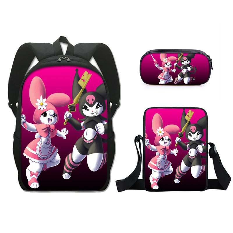Promoción del nuevo Sanrio Kulomi kuromi mochila para estudiantes bolso de tres piezas bolso pequeño bolso de hombro libro