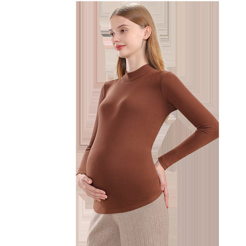 Maternity base shirt spring and autumn inner T-shirt long-sleeved top autumn clothes winter warm innerwear dermal polyester high collar maternity wear 806