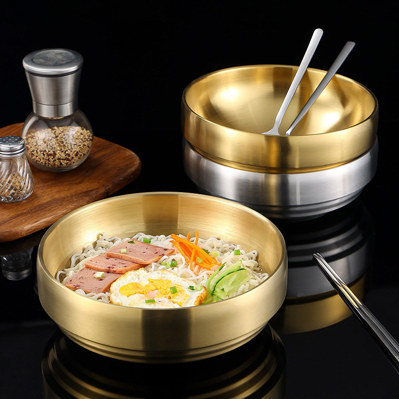 韓国式ステンレス冷麺碗家庭用二層練飯碗高顔値サラダ碗商用大スープ碗ナット粉碗|undefined