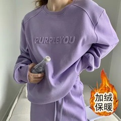 大きいサイズのベルベットの厚いスポーツレジャースーツの女性秋冬の新しいファッションのゆるいガードルのズボンの2つのセット