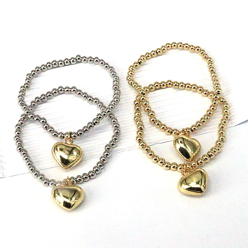 Daily, Date Occasion Copper Material Copper Ig Style Simple Style Heart Shape Beaded Plating Bracelets