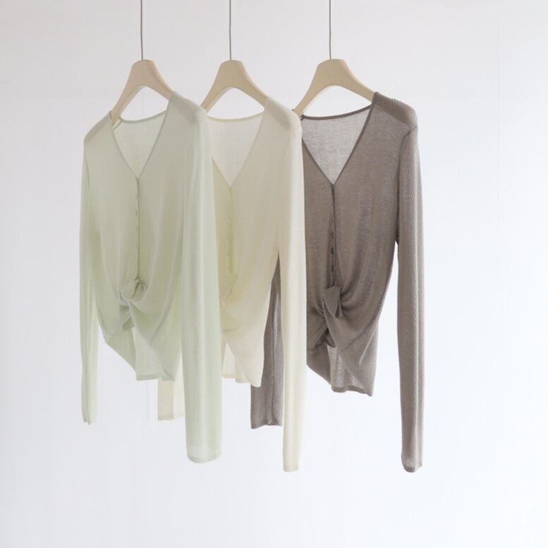 Herringbone V-Neck Lyocell Single-Breasted Split Hem Knit Cardigan for Women, Summer Sun Protection Air Conditioning Top Herringbone V-Neck Lyocell Single-Breasted Split Hem Knit Cardigan for Women, Summer Sun Protection Air Conditioning Top
