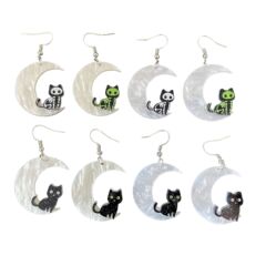 跨境新款月亮猫咪黑猫万圣节搞怪可爱亚克力耳环简约时尚个性耳饰