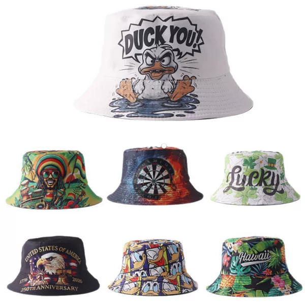 Cross-Border Amazon Digital Printed Fisherman's Hat, European and American Style, Personalized Small Brim Sunshade Bucket Hat, Factory Ready Stock, Dropshipping Available