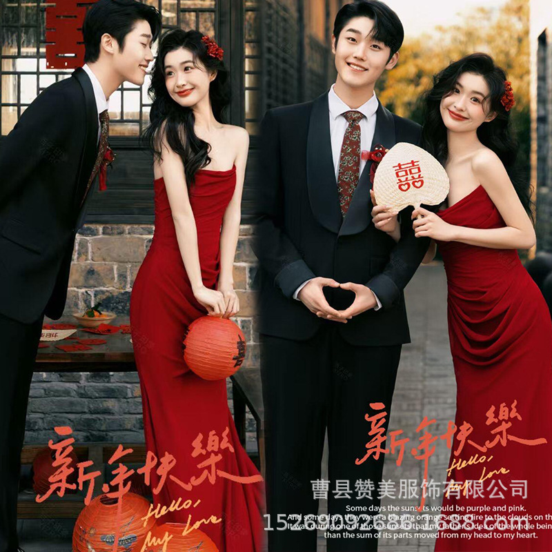 Photo Studio New New Chinese Style Women's Engagement Dress High-End Bride Toast Dress Couple Indoor Art Photo Clothing