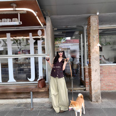 区区欧阳美式复古工装裤女秋季休闲裤直筒阔腿裤拖地长裤宽松裤子
