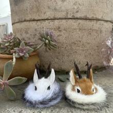 跨境鄂伦春族狍角帽摆件工艺仿制品真皮羊毛车摆件收藏纪念品礼品