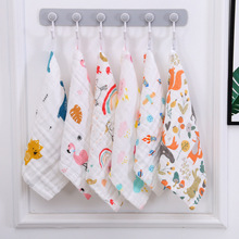 高密棉六层纱布方巾水洗棉褶皱印花吸水婴幼儿童口水巾卡通印花