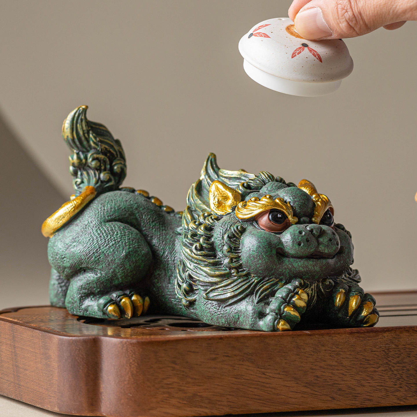 厂家中式招财青砂石祥瑞麒麟客厅桌面鱼缸造景摆件创意工位装饰品