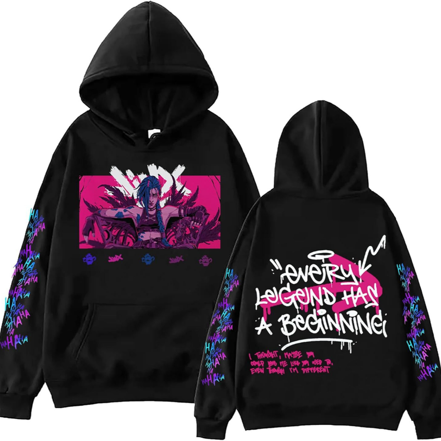 ElegancwCLOW Anime Arcane-Jinx Hoodie Harajuku Hip Hop Pullo