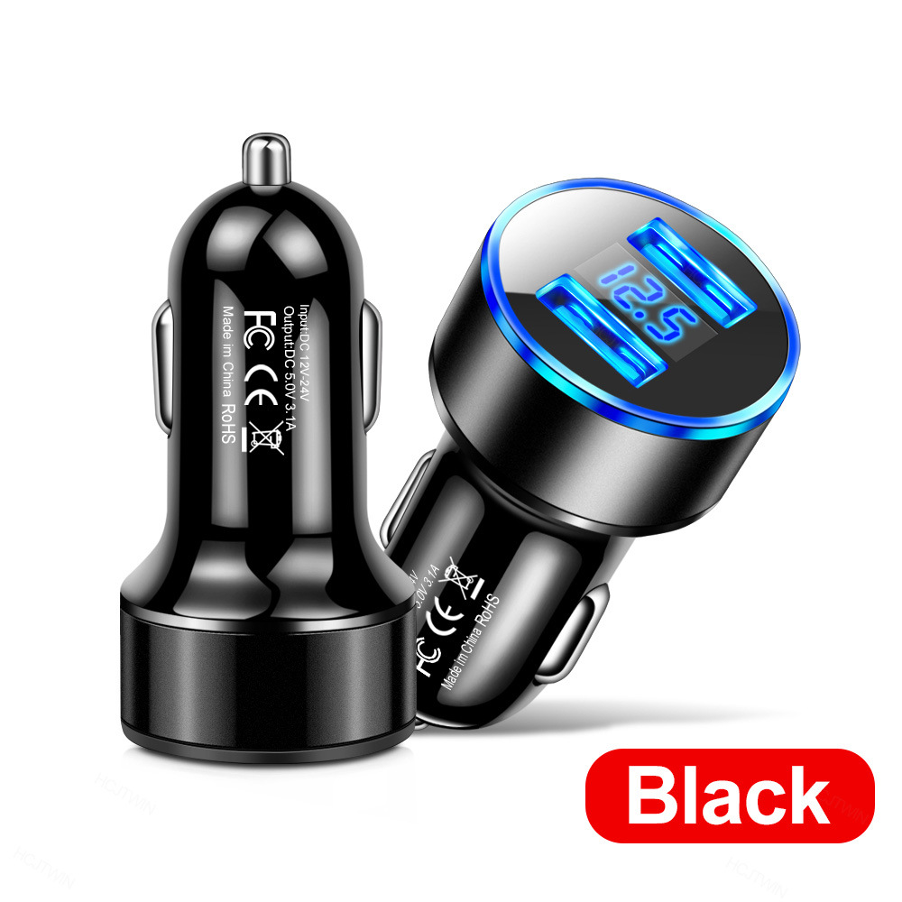15W 2USB display digital display car charger, one-to-two car charger, car dual USB interface car charger