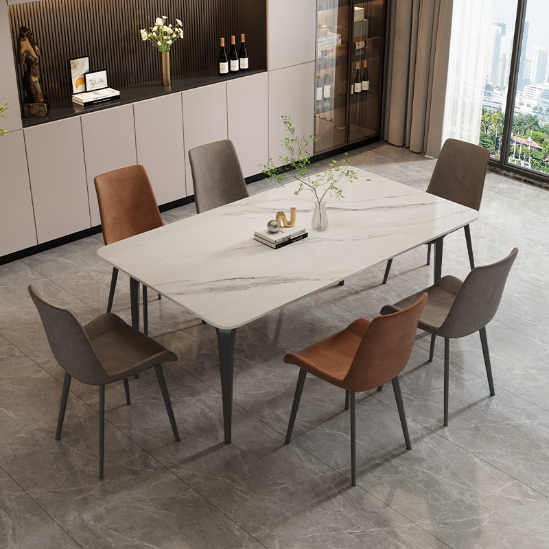 Mesa y silla de comedor de tabla de roca italiana simple estilo doméstico pequeño estilo moderno lujoso rectangular pierna de elefante mesa de comedor de alta gama