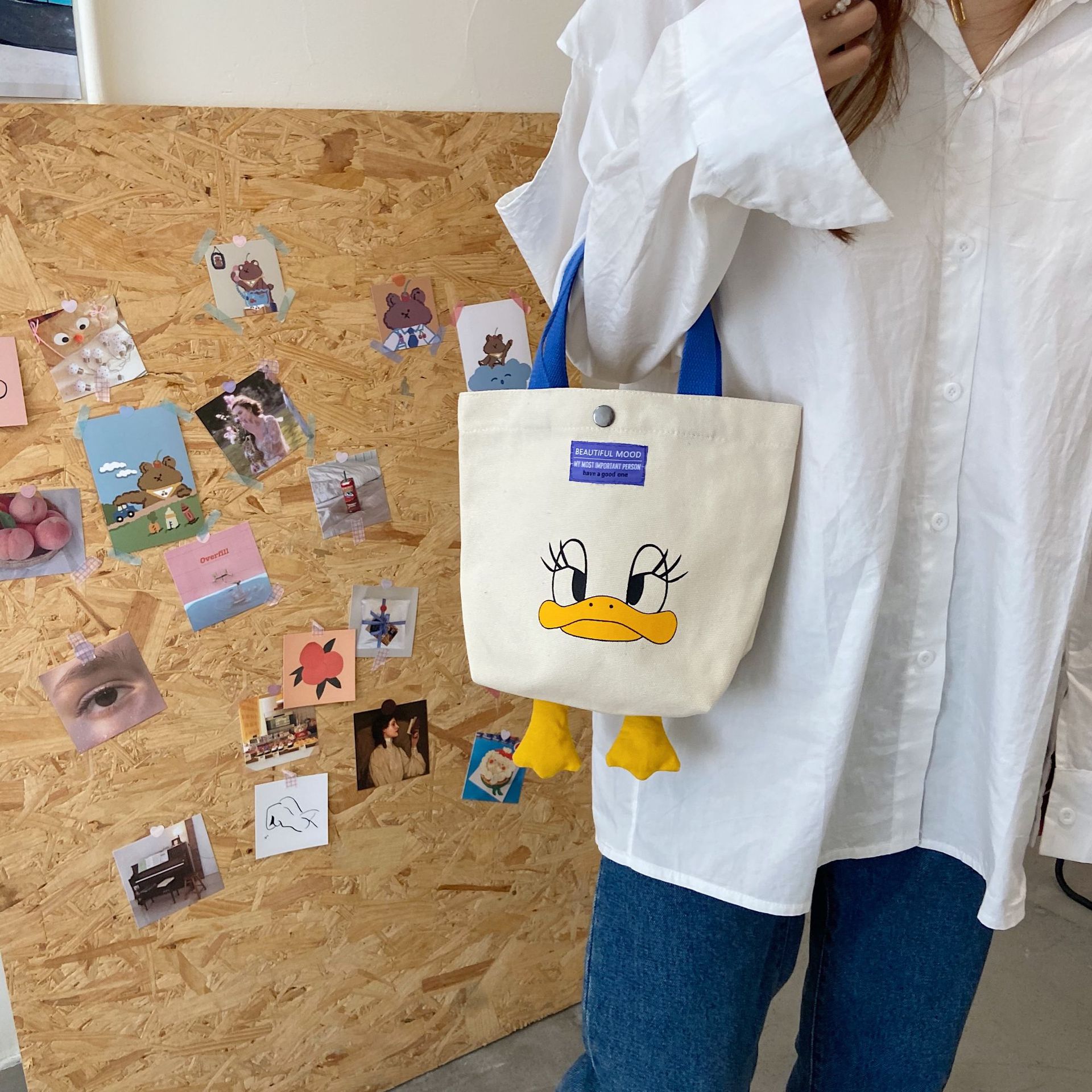 08312 Cartoon printed single-shoulder canvas bag, Japanese style, Korean version canvas bag, student large-capacity hand-held women's bag for commuting undefined