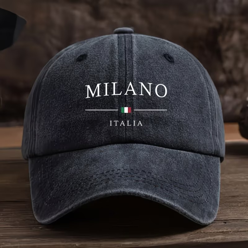 Retro-Baseballkappe für Herren mit italienischem Flaggenprint, gewaschen, ideal für Outdoor-Aktivitäten und Reisen, Sonnenschutz, Unisex, lässiger Stil_voghion.com