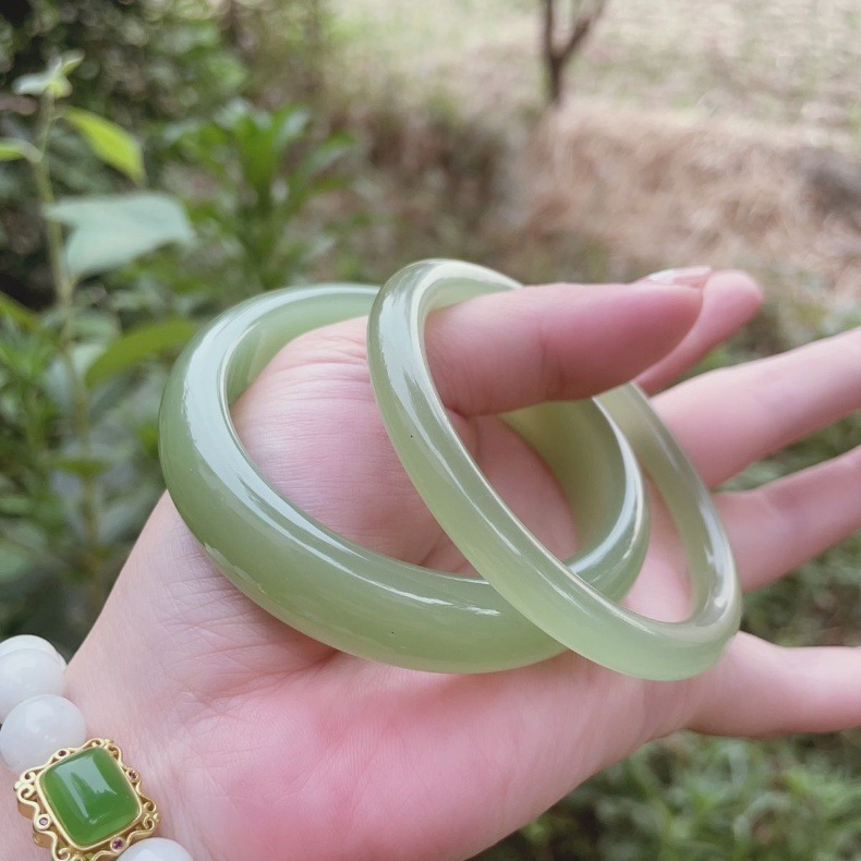 Vòng tay ngọc Hetian tự nhiên Tân Cương – nước hồ xanh Thanh Hải, băng trong xanh nhạt — 60.61mm, 58.59mm, 64mm, 54.55mm chi tiết 5