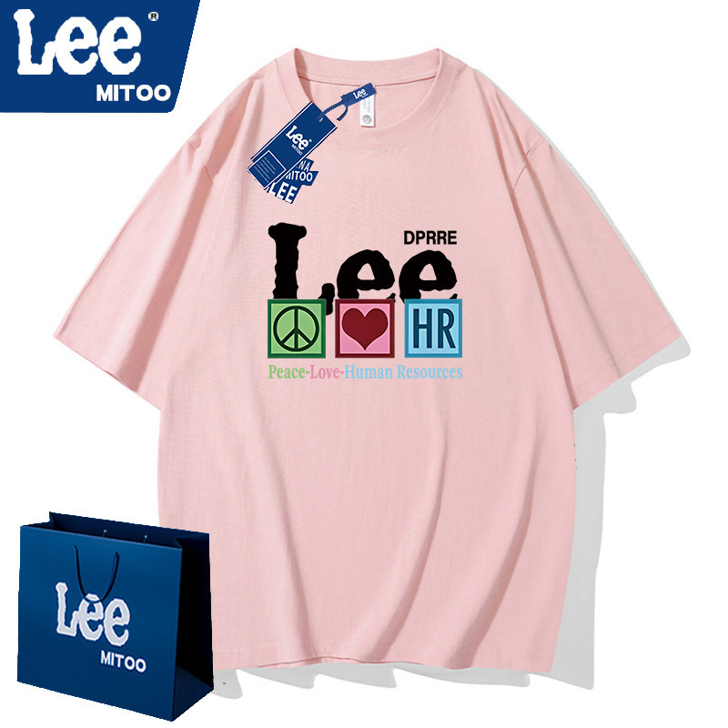 Lee&mitoo2025 夏ヘビーウェイトコットン半袖 Tシャツメンズトレンディなブランド高品質カップルルーズ半袖トップ|undefined