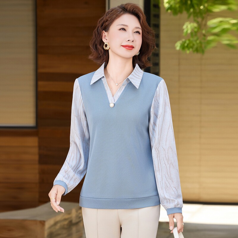 洋气妈妈装中老年长袖上衣秋季薄款女装打底衫气质中年人服装秋款|undefined