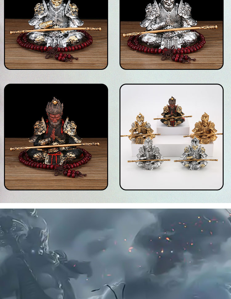 Black Myth Game Merchandise: Wukong Figure with Golden Hoop Staff, Zen-Style Sitting Posture, Living Room Tea Table Decoration, Tea Pet, Car Ornament