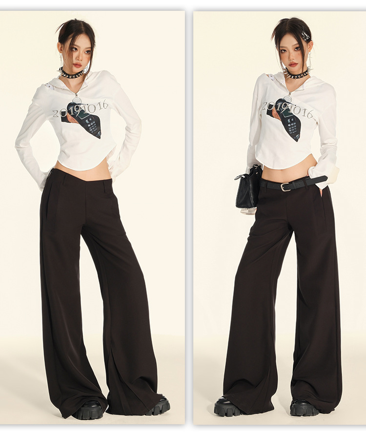 垂感宽松低腰喇叭西裤女2024秋季新款显瘦微喇休闲裤女(配腰带）详情15