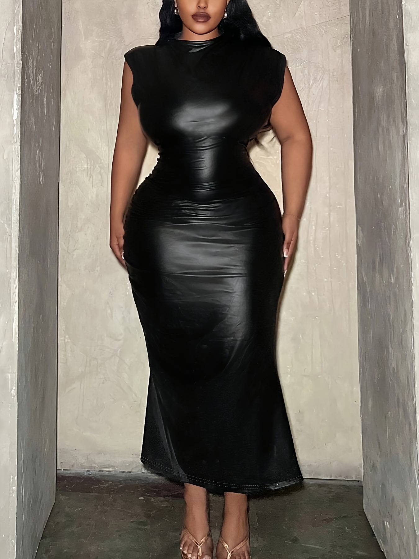 GraceChic 2025 New Cross-Border European And American Plus Size Women's Clothing Black Sleeveless Waist-Cinching_voghion.com