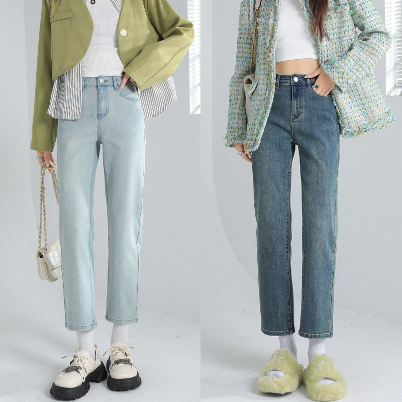 Light-colored Explosive Smoke Tube Pants Women's Small 2025 Spring and Summer New Slim-fit Stretch Narrow Cropped Straight Jeans