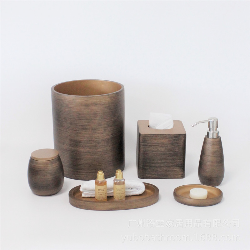 Five-star Hotel Resin Bathroom Set 6-piece Set Consumption Box Trash Can Tissue Box Resin Guest Room Supplies