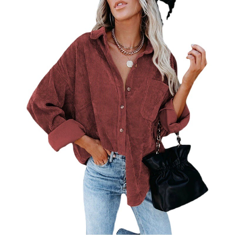 2025 трансграничная европейская и американская желания Amazon, новая осенне-зимняя женская рубашка, однотонная вельветовая повседневная куртка с лацканами