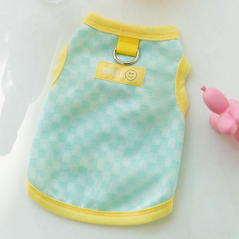 Primavera y verano Puppy Delgado transpirable contraste de color de tablero de chessboard Plaid chaleco gato Chaleco de dos patas ropa de peluche para mascotas