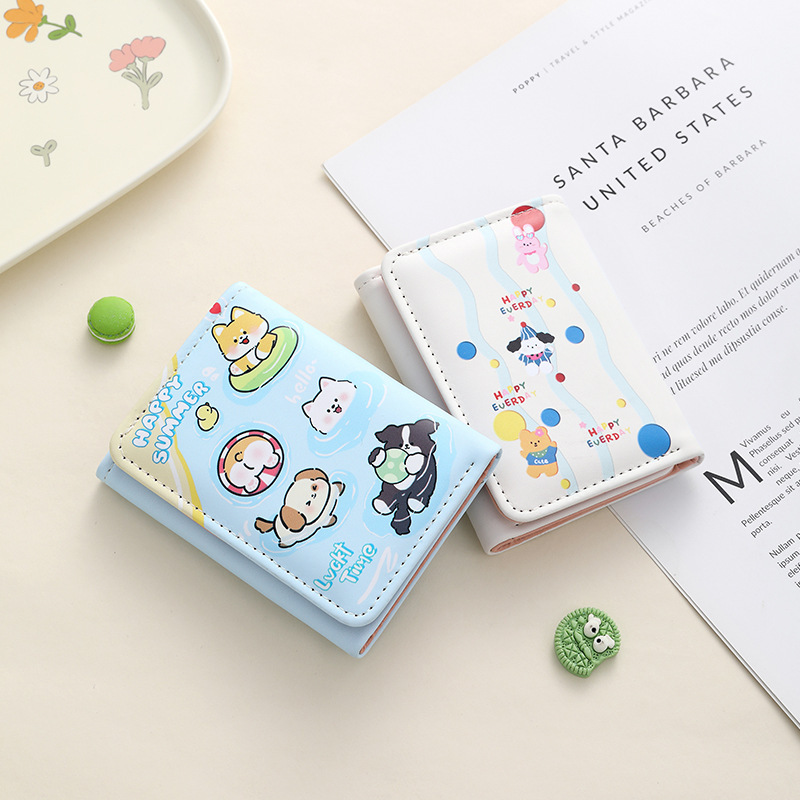 Original New Big Ear Dog Cute Cartoon Small Wallet Cute Large Capacity Wallet Three-fold Internet Popular Short Wallet for Women