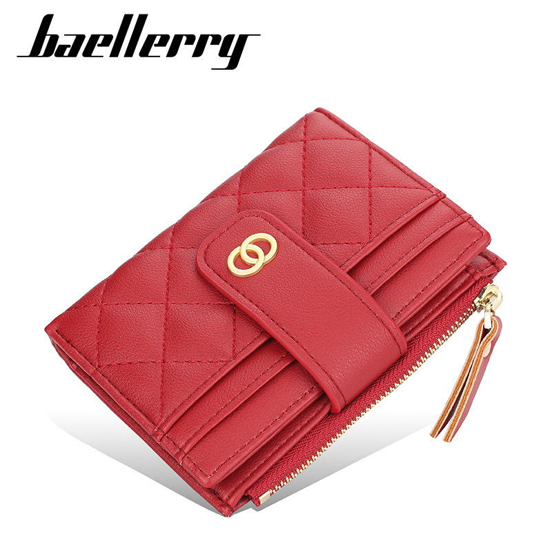 Baellerry Wallet Korean Style Buckle Vertical Small Wallet Women's Multi-Card Slot Short Coin Purse Zipper Card Holder