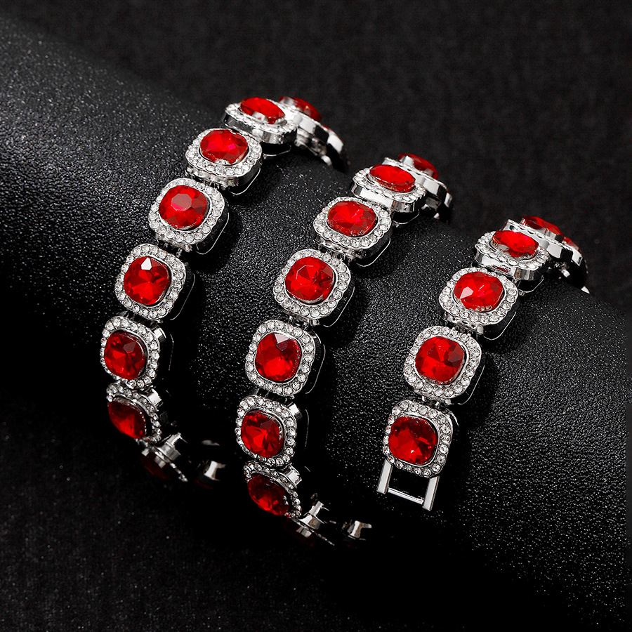 Nueva Europa y América hip hop de los hombres cristal rojo 12mm mano cubana collar Rock Candy cadena hiphop moda Accesorios image 6