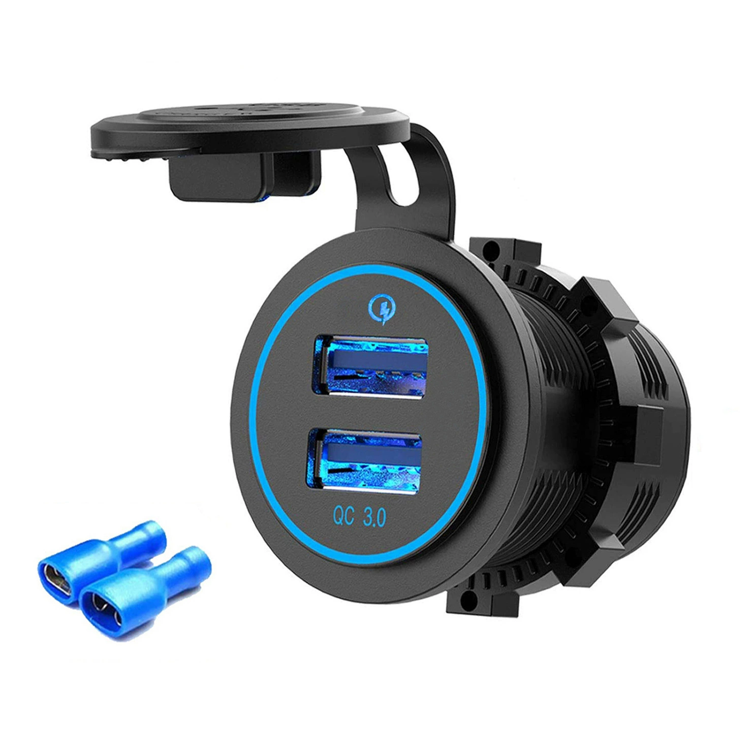 Автомобильный/мотоциклетный USB-зарядник с QC3.0, быстрая зарядка 12-24V