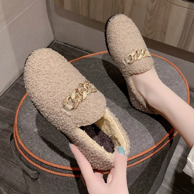 Demi‑season warm slippers, PVC upper, suede‑effect and faux‑fur trim, Korean style, sizes 36–40