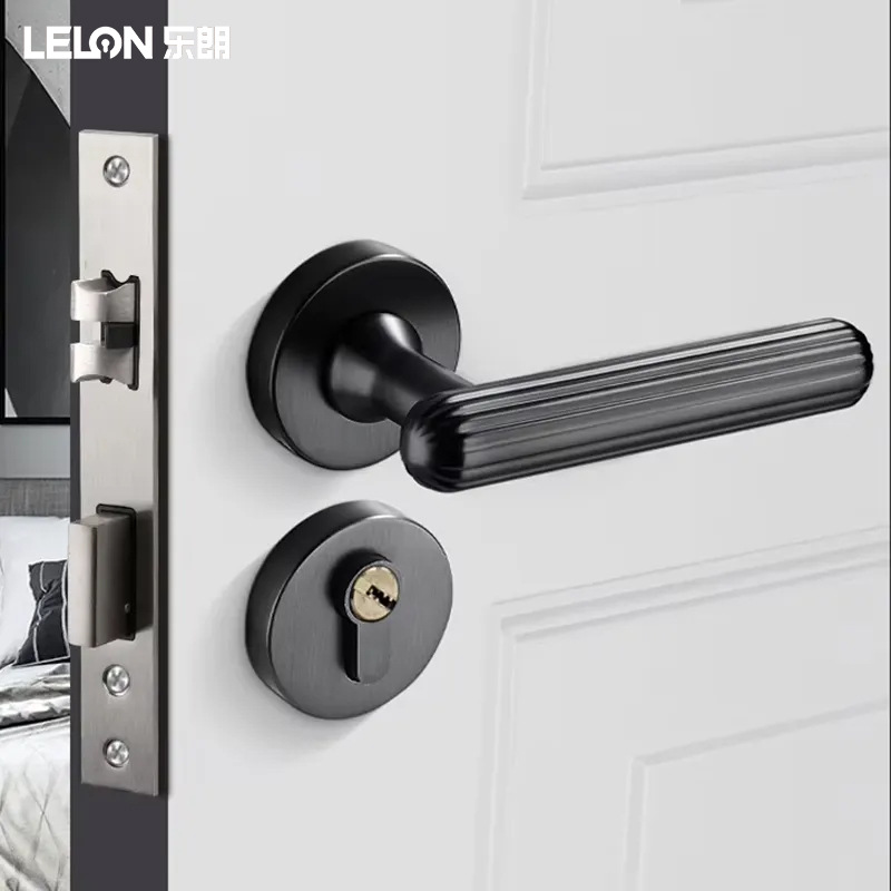 Cerradura de puerta de madera de dormitorio interior personalizada manija dividida de aleación de aluminio succión magnética silenciosa puerta interior americana cerradura de manija dividida