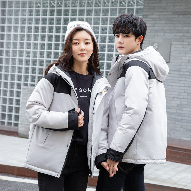 Nuevo invierno de los hombres abajo Chaqueta corta color matching casual espesado caliente al aire libre Ropa trabajo y las mujeres mismo abrigo