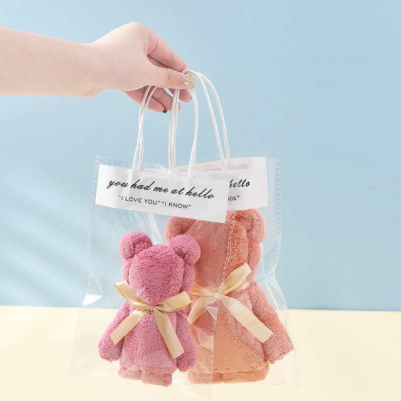 INS风格高密珊瑚绒方巾小熊 手提礼品 可以刺绣LOGO吸水 日系素色|ms