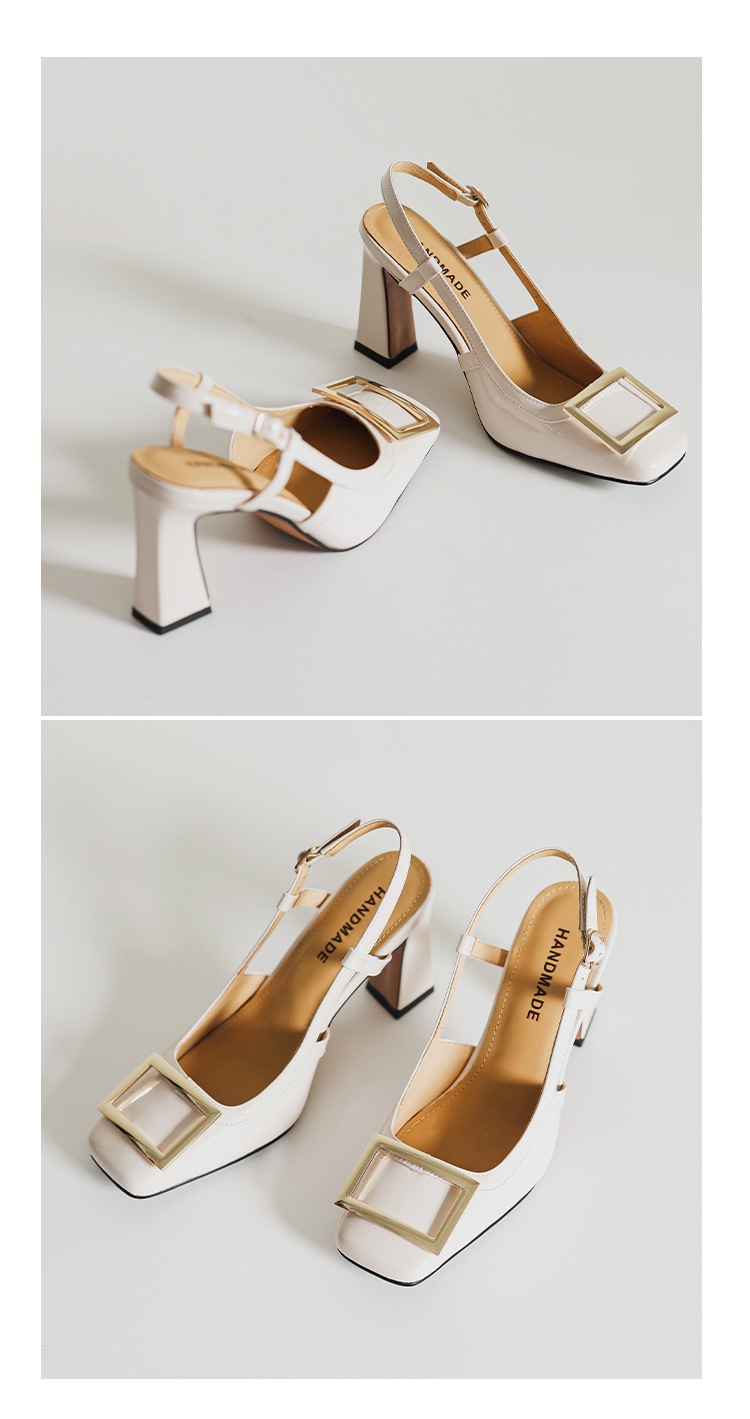 Sandal nữ cao gót mũi vuông quai ngang hở gót — đen chi tiết 19