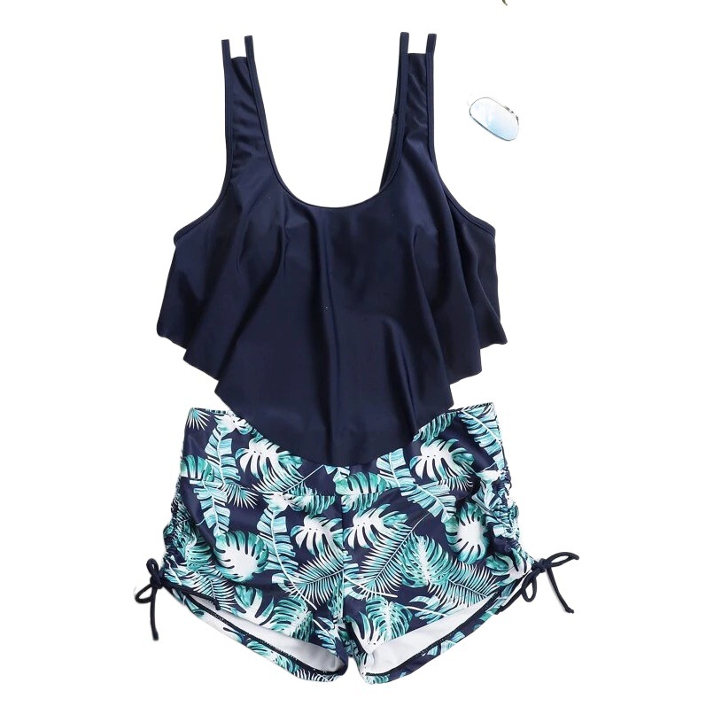 Mingyi nuevo estilo europeo y americano sexy multicolor con volantes pantalones de pierna plana bikini traje de baño de dos piezas para mujer